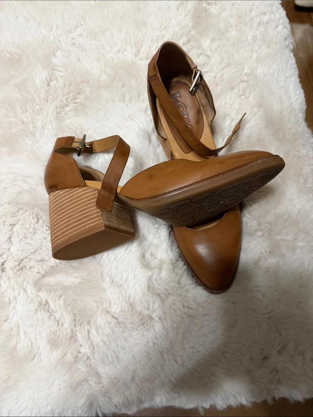 Kork-Ease Brown Leather Pointed-Toe Ankle-Strap Heels
